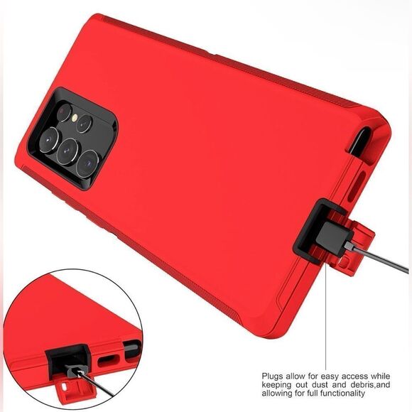 Red Shockproof Phone Case For Galaxy S22 Ultra Heavy Duty Rugged Bumper Case NWT - Picture 5 of 7